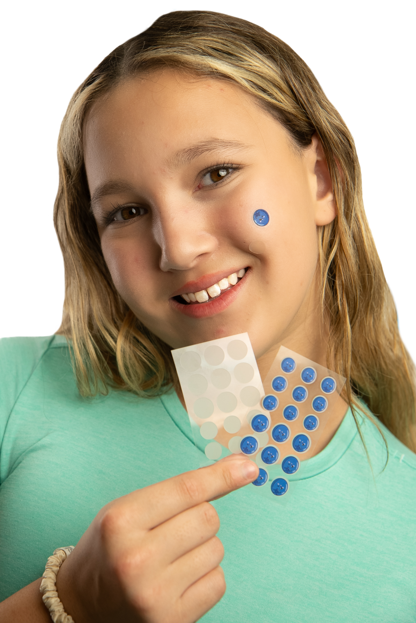 Girl holding a blueberry pimple patch